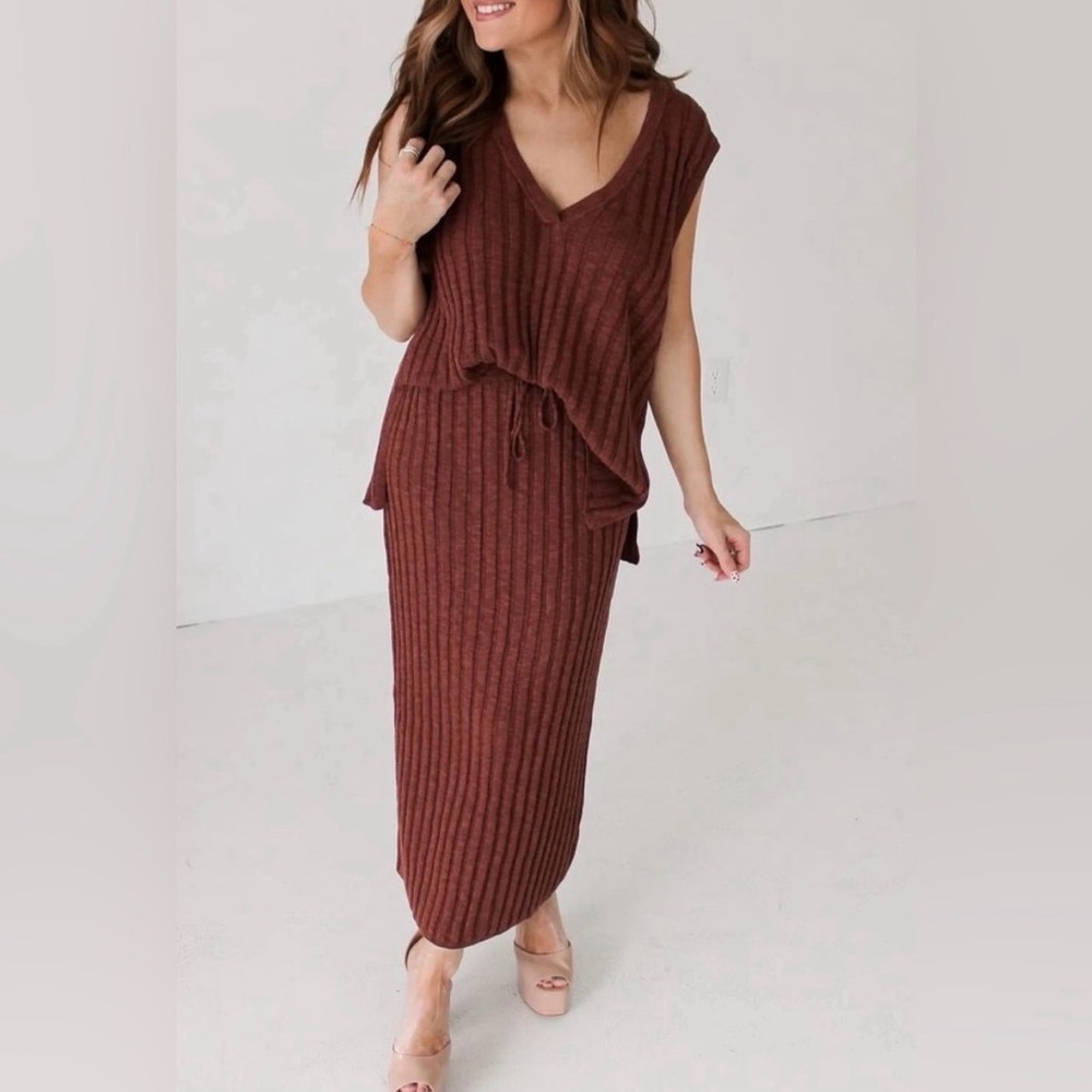 FREE PEOPLE Veda Sweater Set - Brown OWL size small